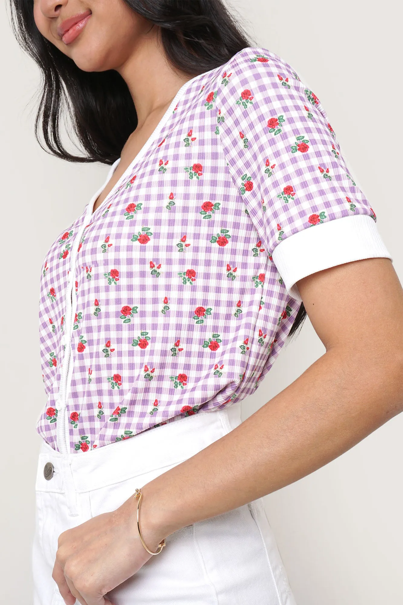 Floral Gingham Button Down Tee