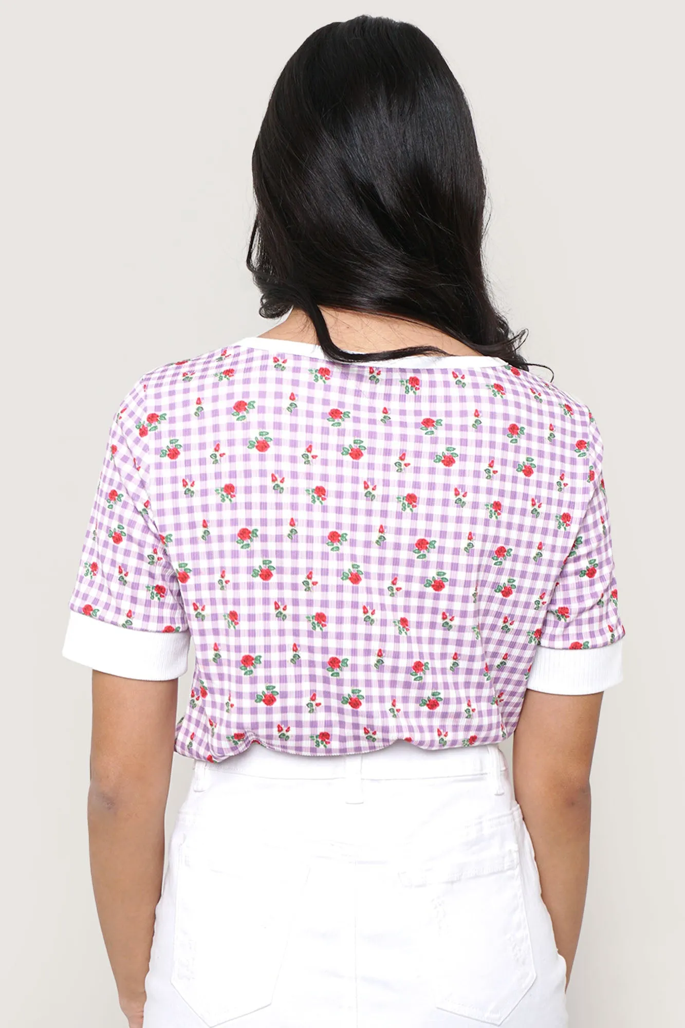 Floral Gingham Button Down Tee