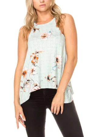 Floral Print Sleeveless Racer-back Swing Top
