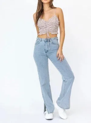 Floral Ruch Mesh Crop Top