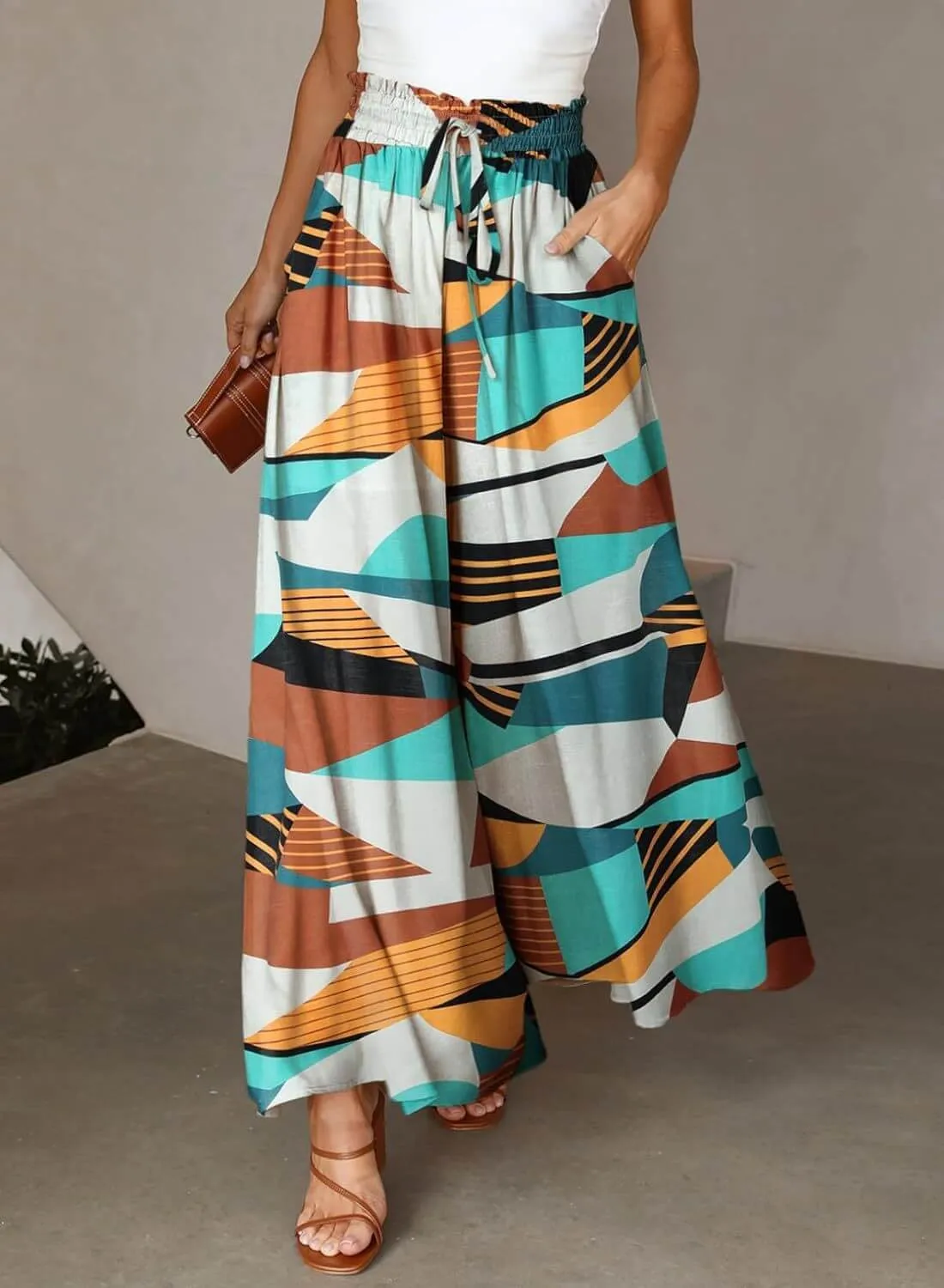 Flowers Printed Wide-leg Trousers Summer Casual Straight Pnats For Women Beach Clothing