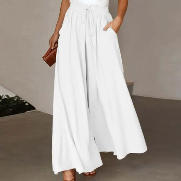 Flowers Printed Wide-leg Trousers Summer Casual Straight Pnats For Women Beach Clothing