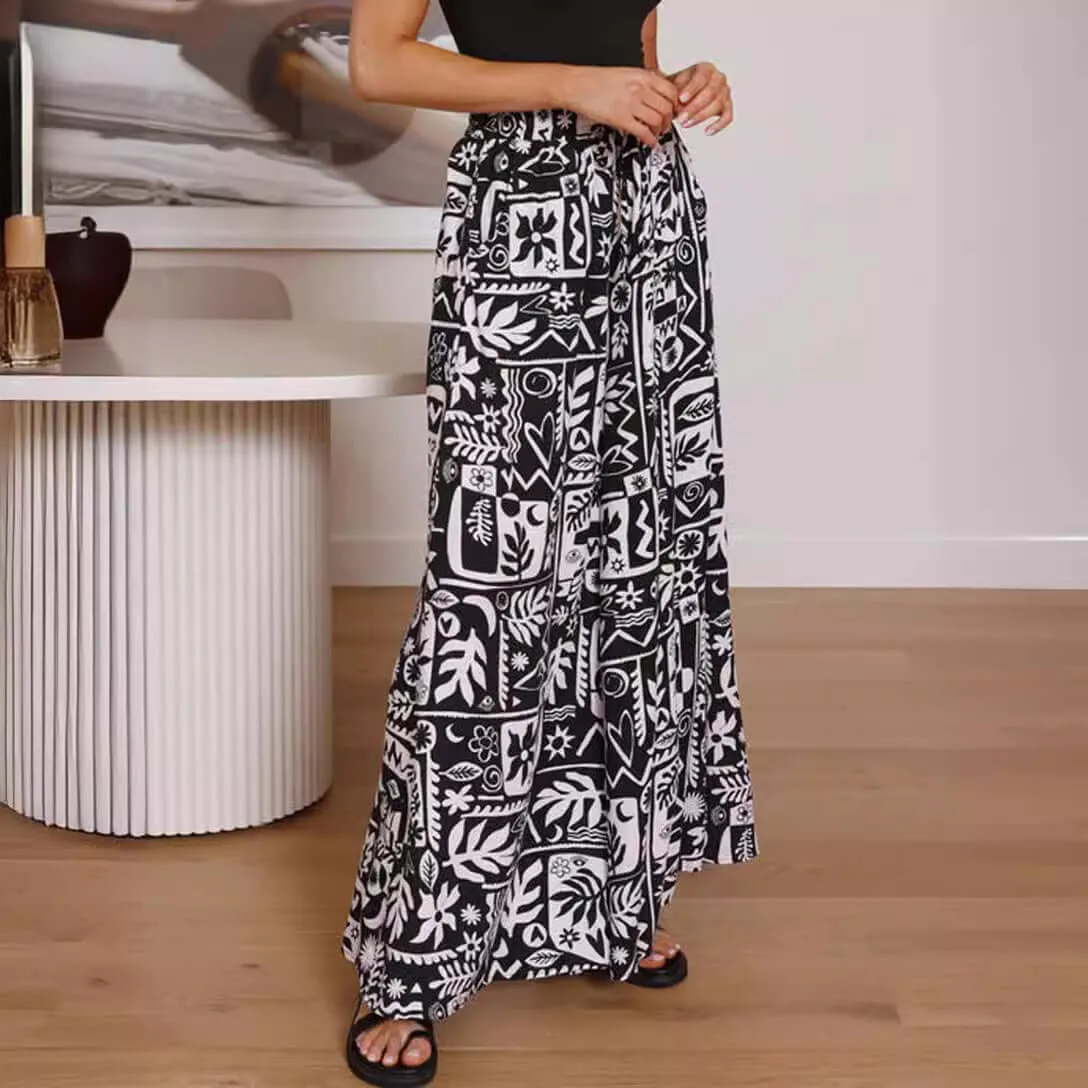 Flowers Printed Wide-leg Trousers Summer Casual Straight Pnats For Women Beach Clothing
