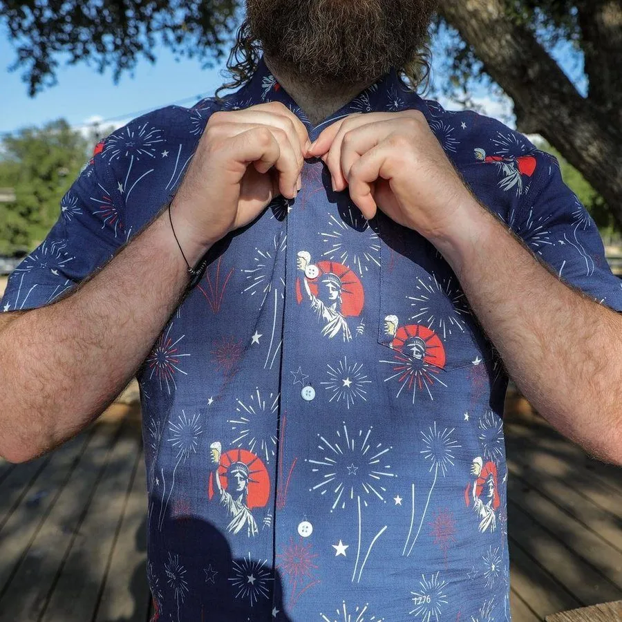 Getaway Toast Of Freedom Button Down - Navy