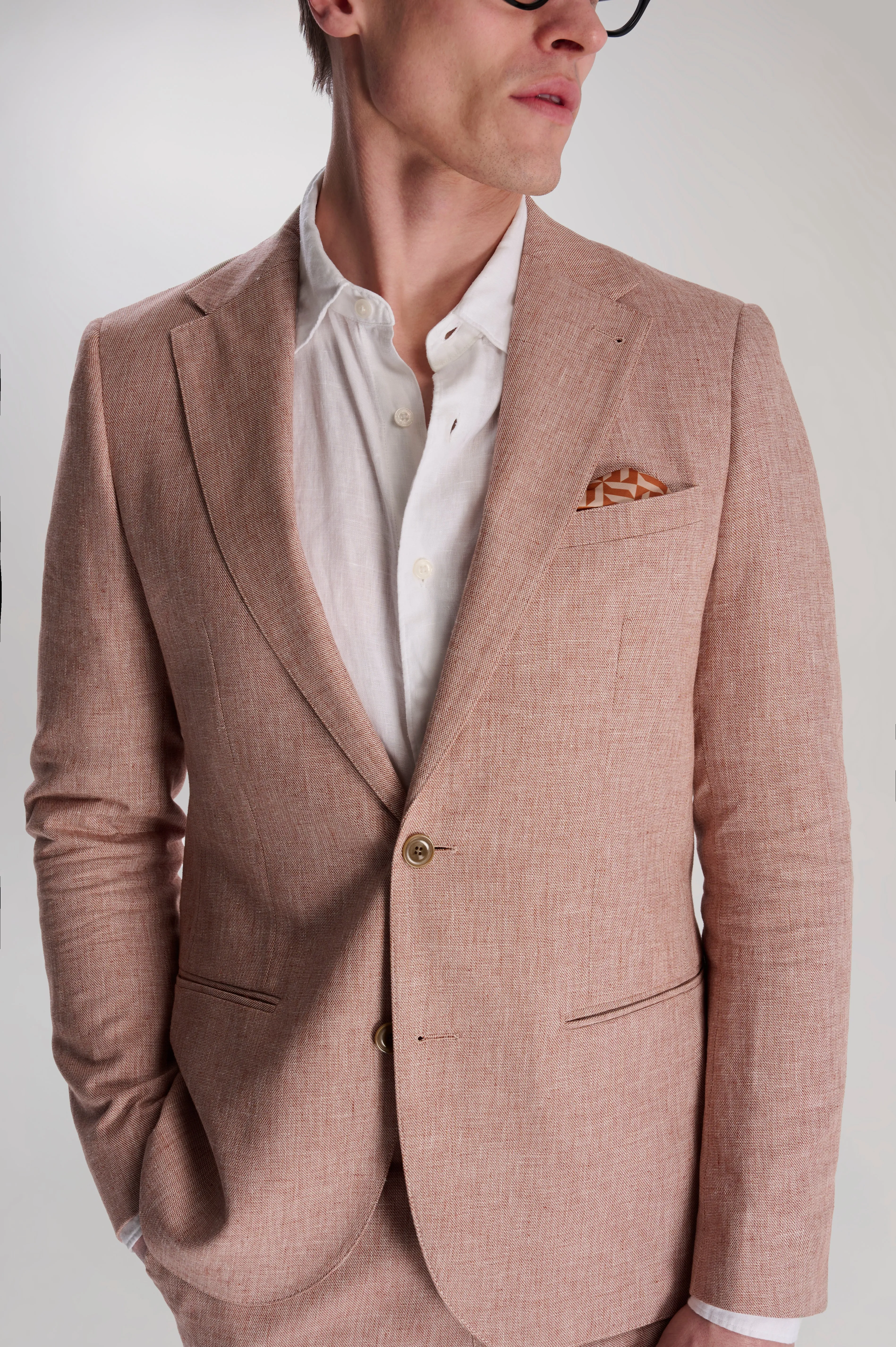Giacomo Slim Fit Cotton Linen Suit Jacket in Rust