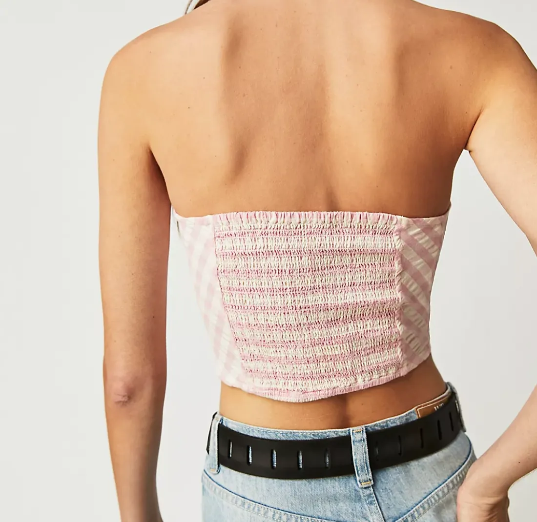 Gingham Corset Cropped Tube Top