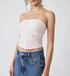 Gingham Corset Cropped Tube Top