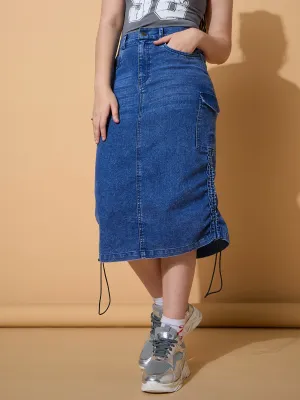 Girls Blue Blast Denim Pull Hem Cargo Skirt