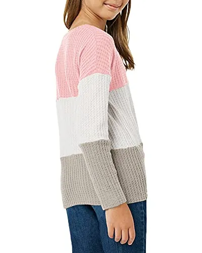 Girls Waffle Colorblock Tie Top - Pink Long Sleeve T-Shirt