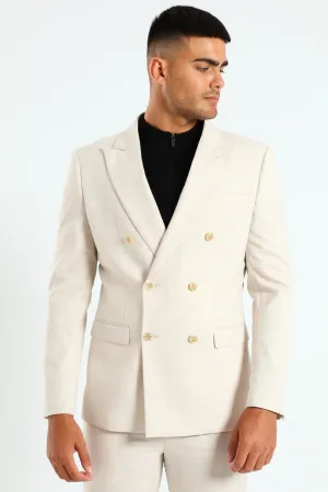 Glen Check Double Breasted Blazer - Cream