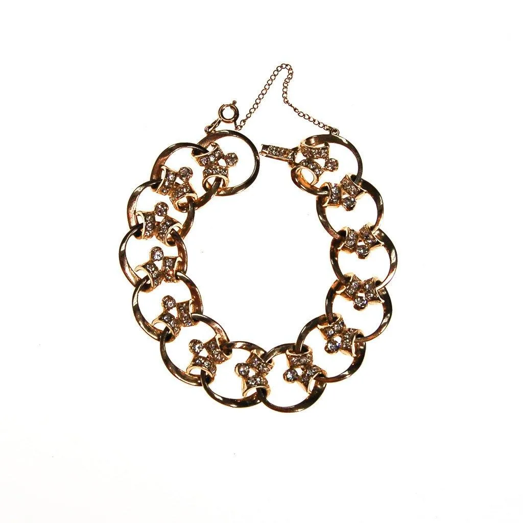Gold Scroll Link Bracelet with Diamante Rhinestones