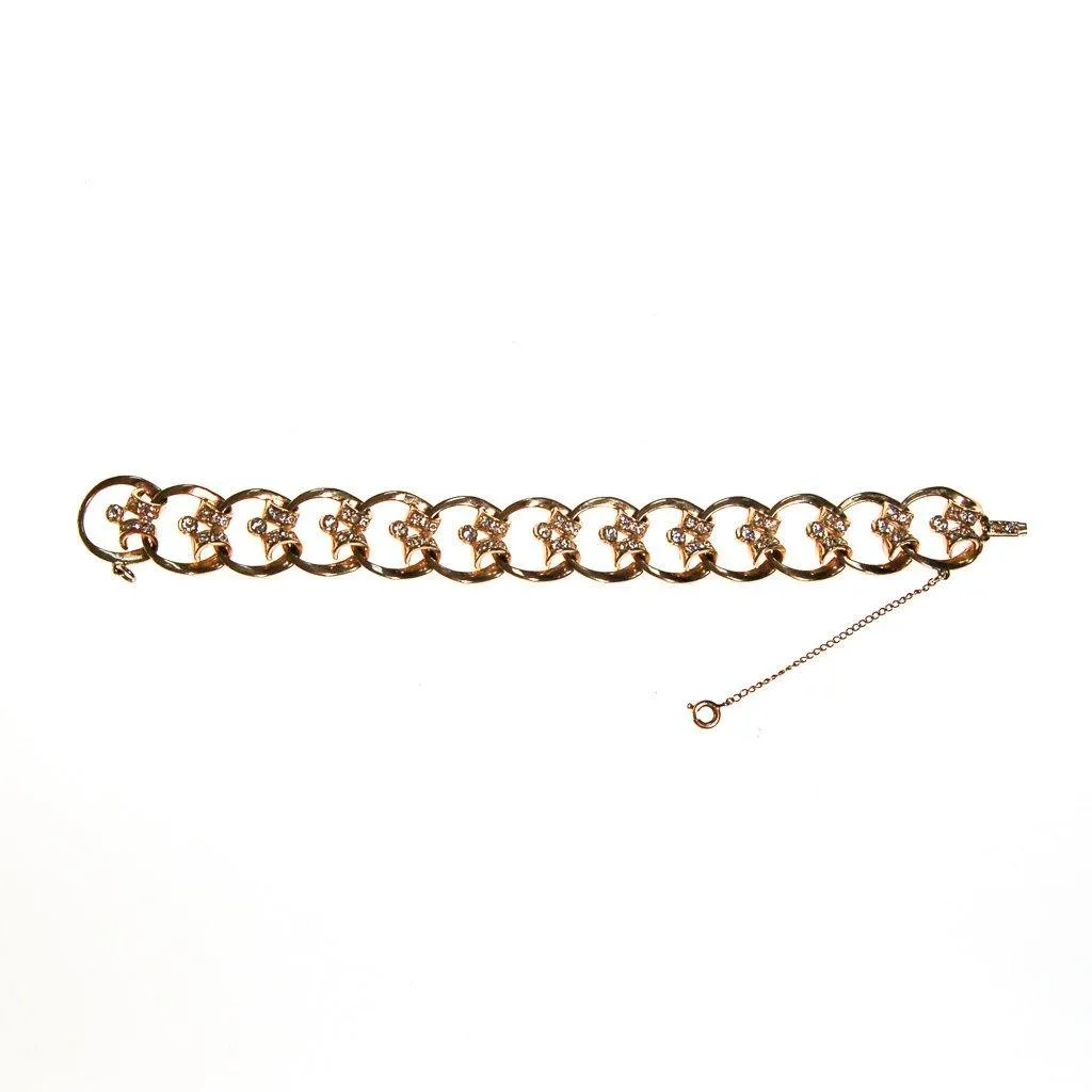 Gold Scroll Link Bracelet with Diamante Rhinestones