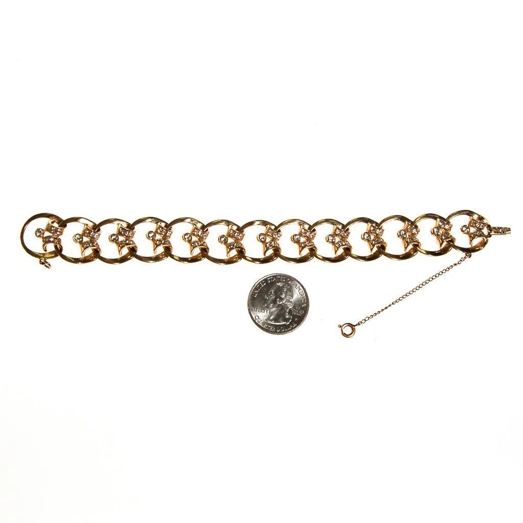 Gold Scroll Link Bracelet with Diamante Rhinestones