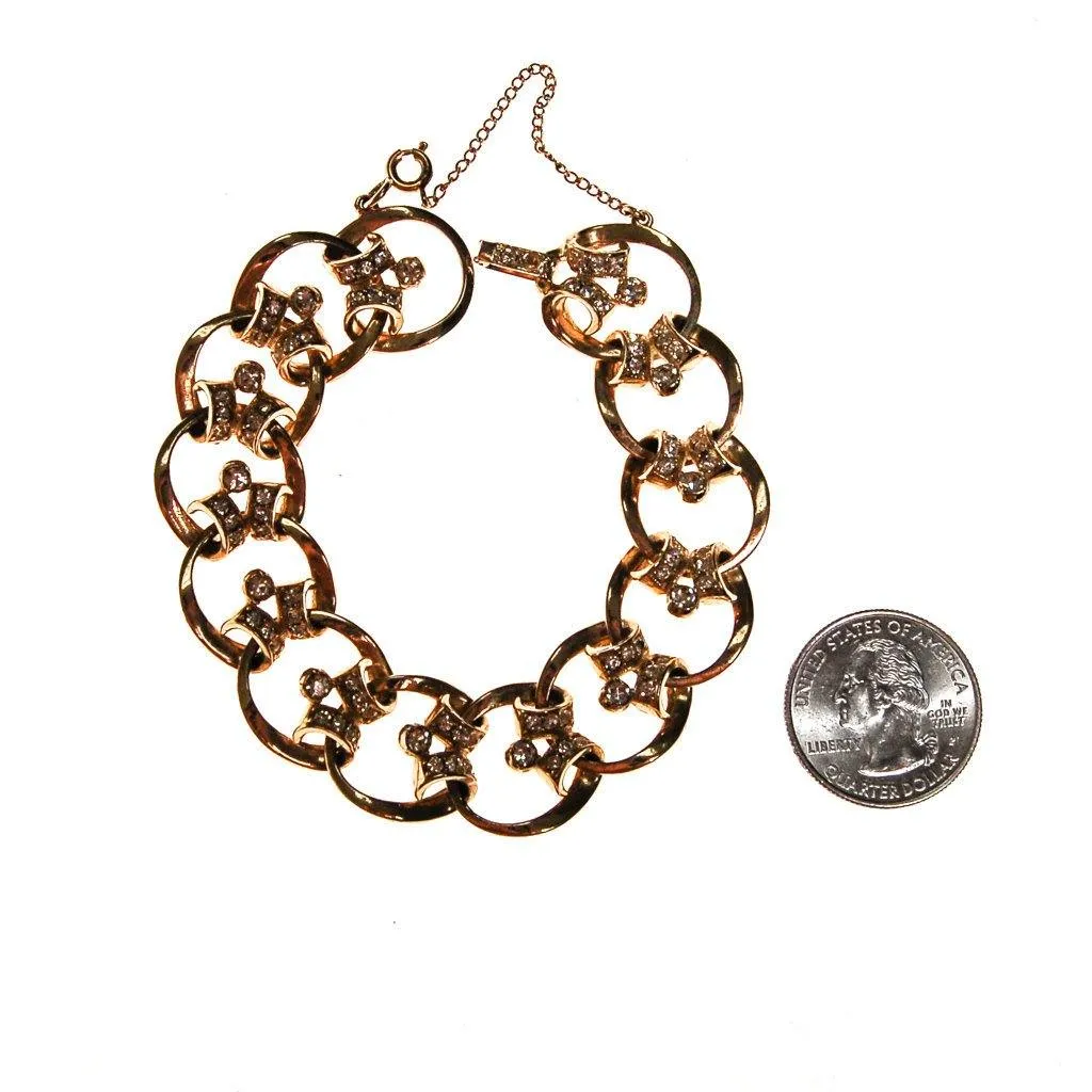 Gold Scroll Link Bracelet with Diamante Rhinestones