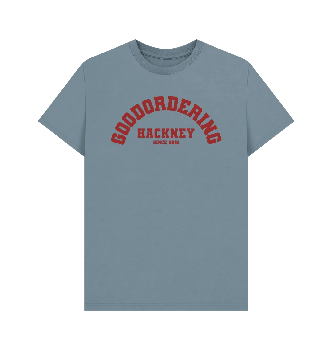 Goodordering Hackney since 2012 varsity t-shirt