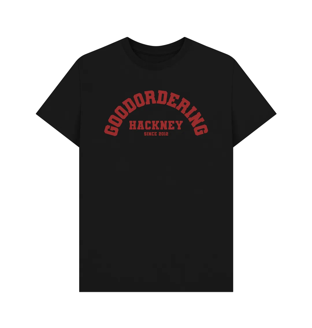 Goodordering Hackney since 2012 varsity t-shirt