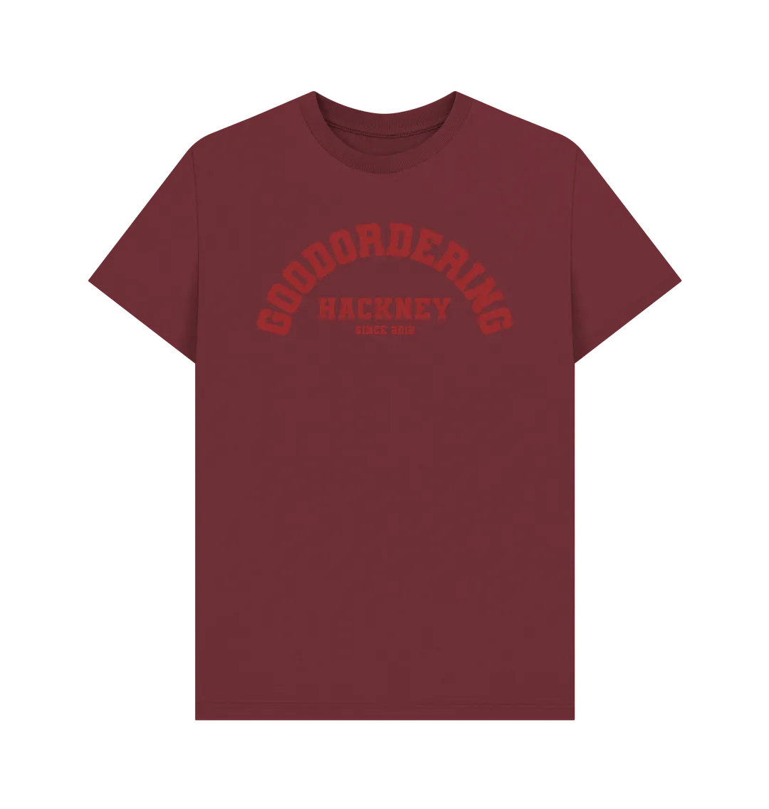 Goodordering Hackney since 2012 varsity t-shirt