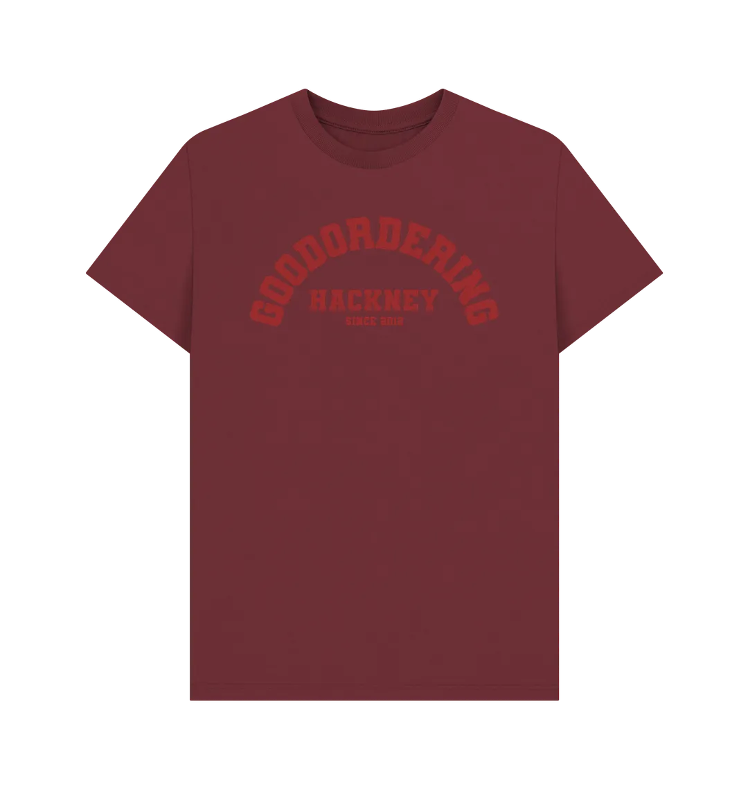 Goodordering Hackney since 2012 varsity t-shirt