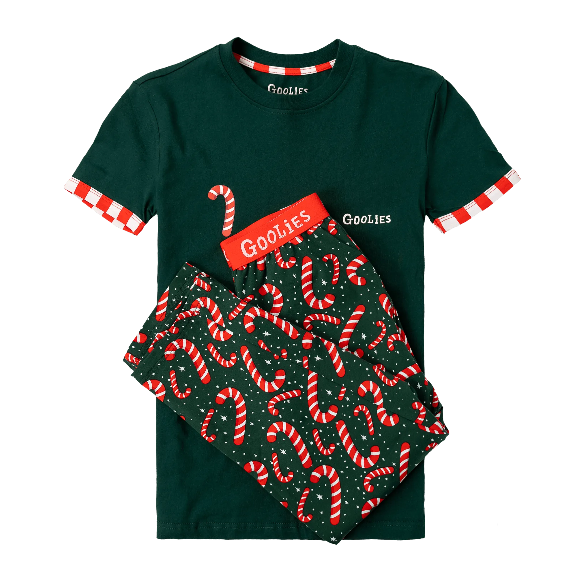 Goolies (Kids) Long Pyjamas - Candy Canes - Trousers & T-Shirt