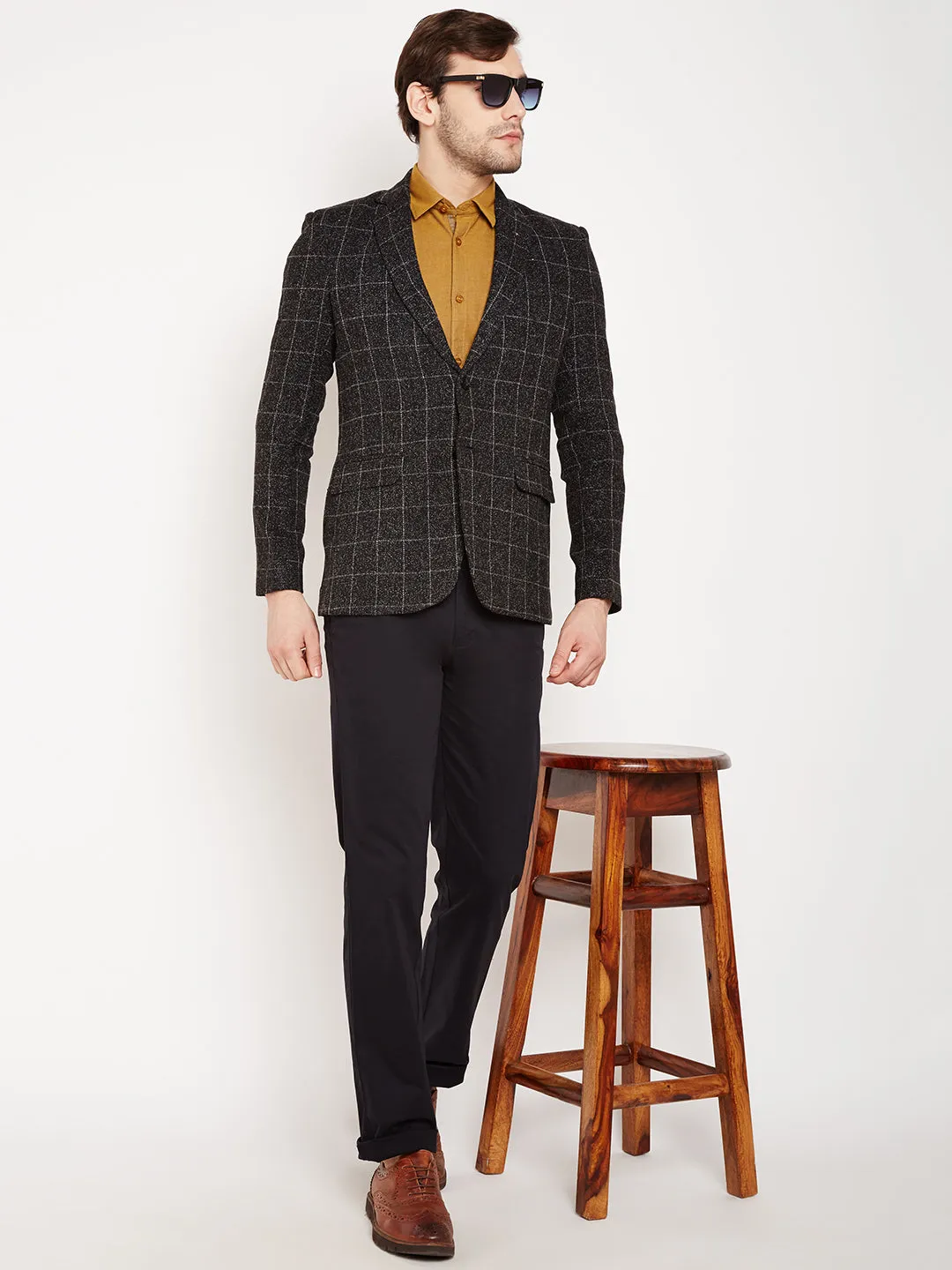 Grey Checked Single Breasted Blazer