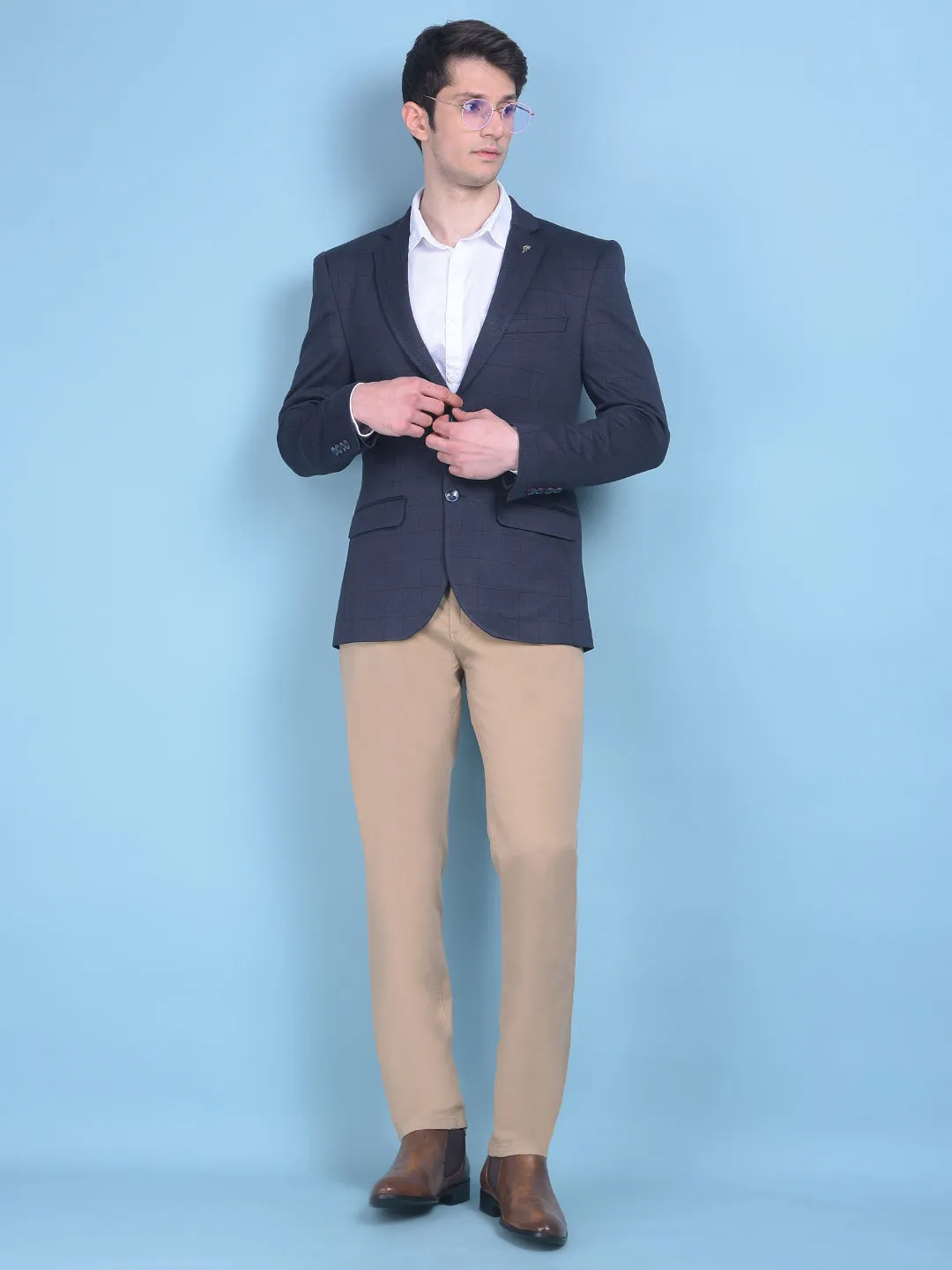 Grey Checked Single Breasted Blazer