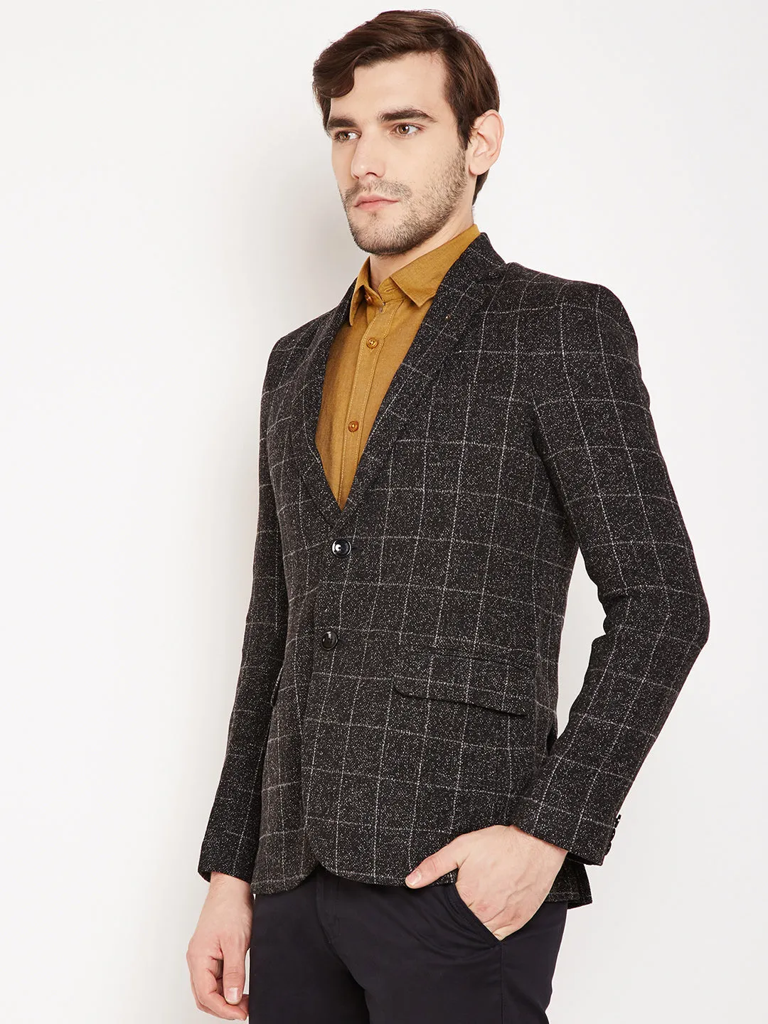 Grey Checked Single Breasted Blazer