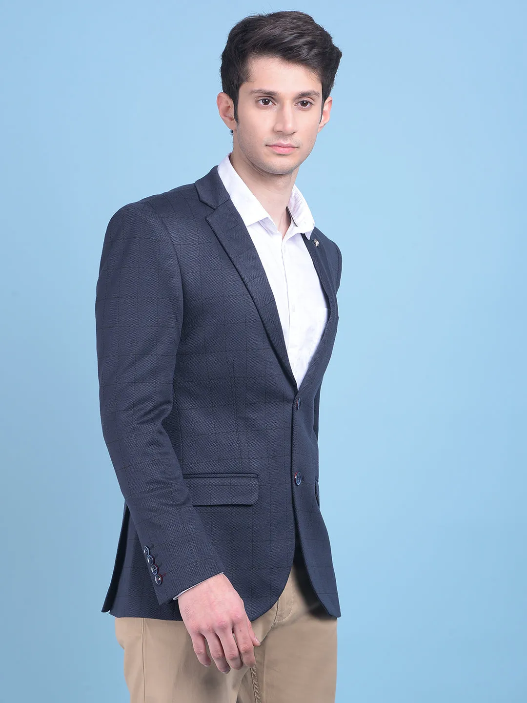 Grey Checked Single Breasted Blazer