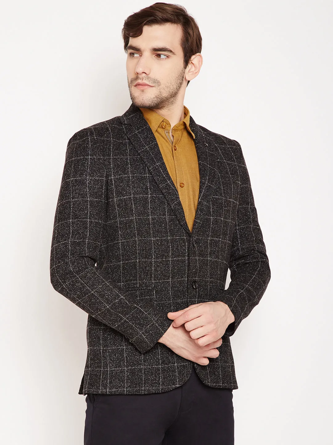 Grey Checked Single Breasted Blazer