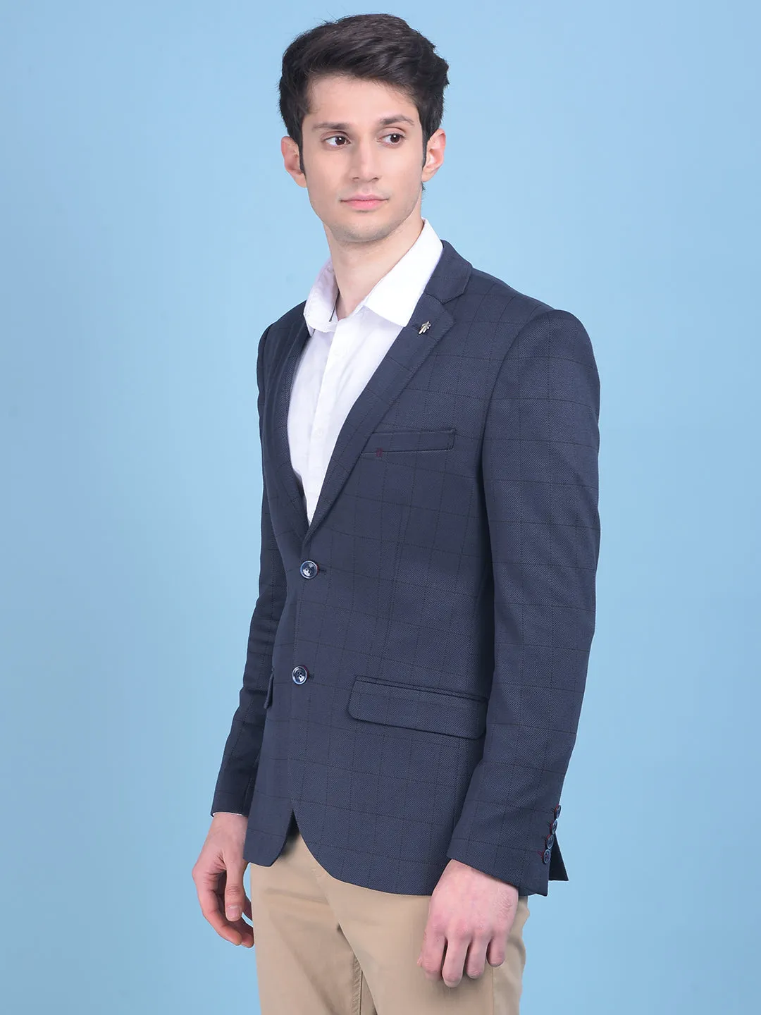 Grey Checked Single Breasted Blazer