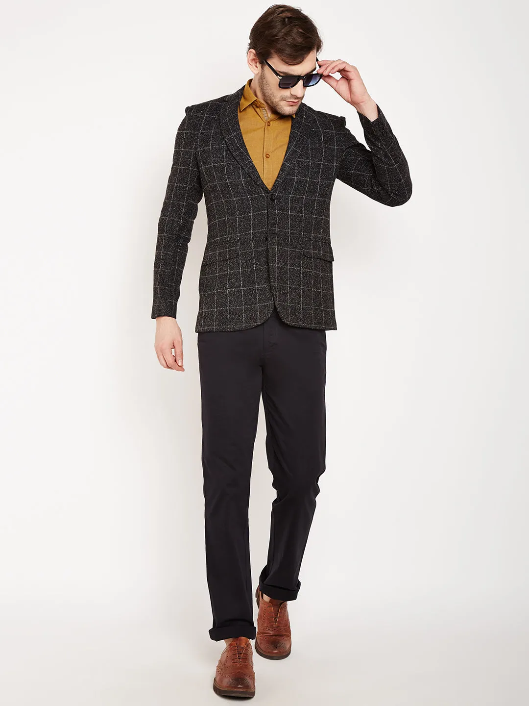 Grey Checked Single Breasted Blazer