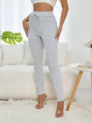 Grey Ribbed Slim Fit Pants