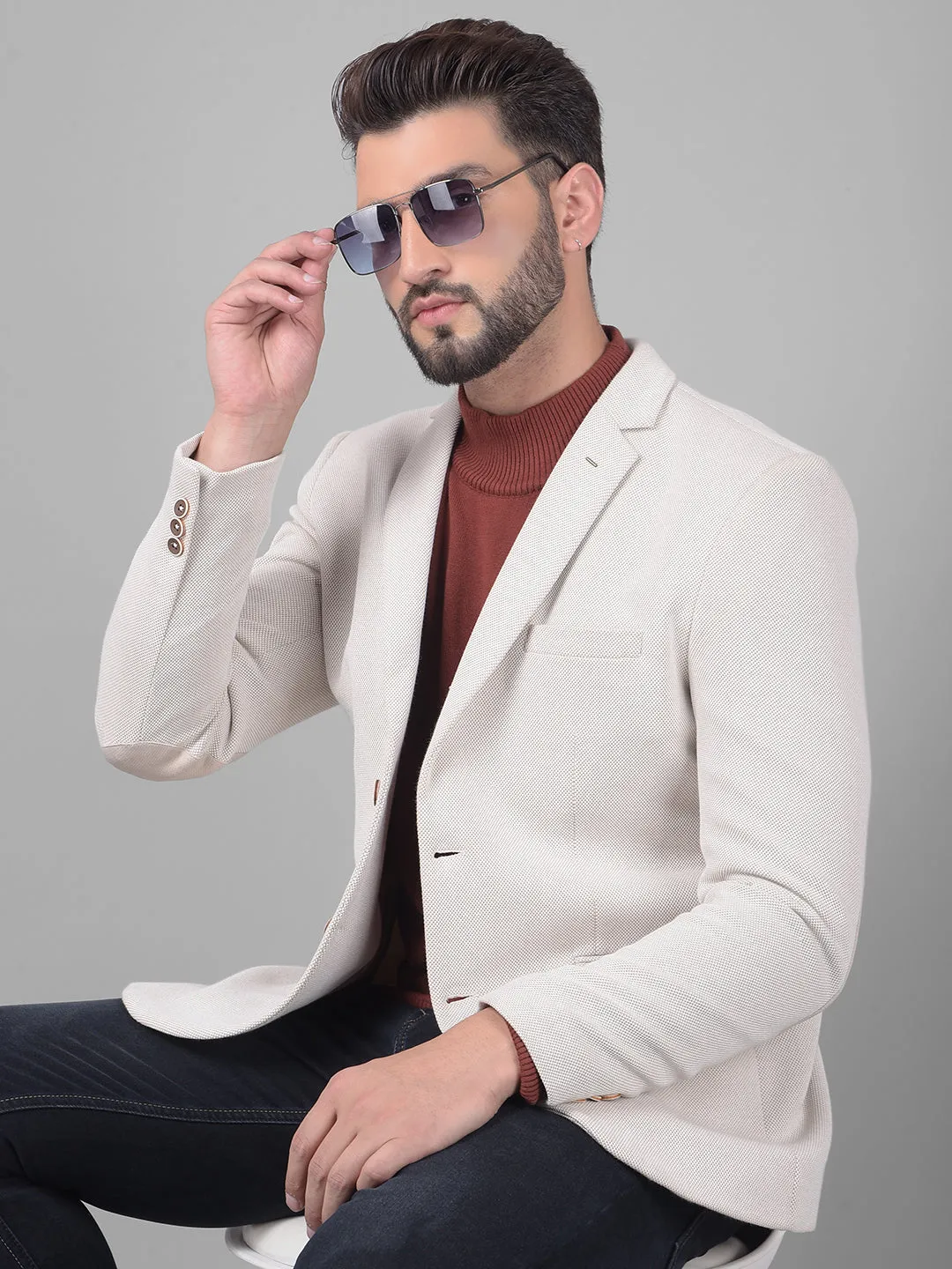 Grey Single Breasted Blazer