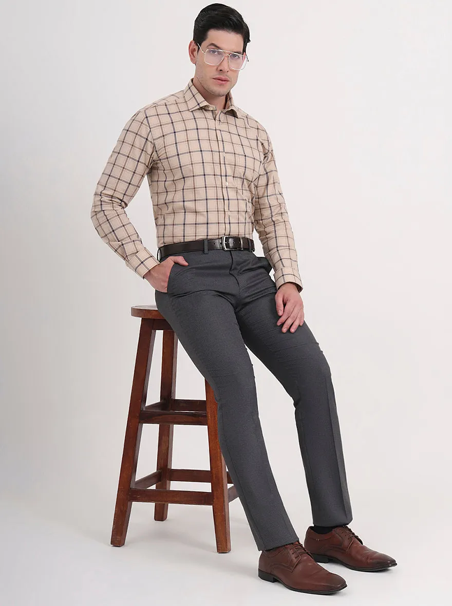 Grey Solid Slim Fit Formal Trouser | Greenfibre