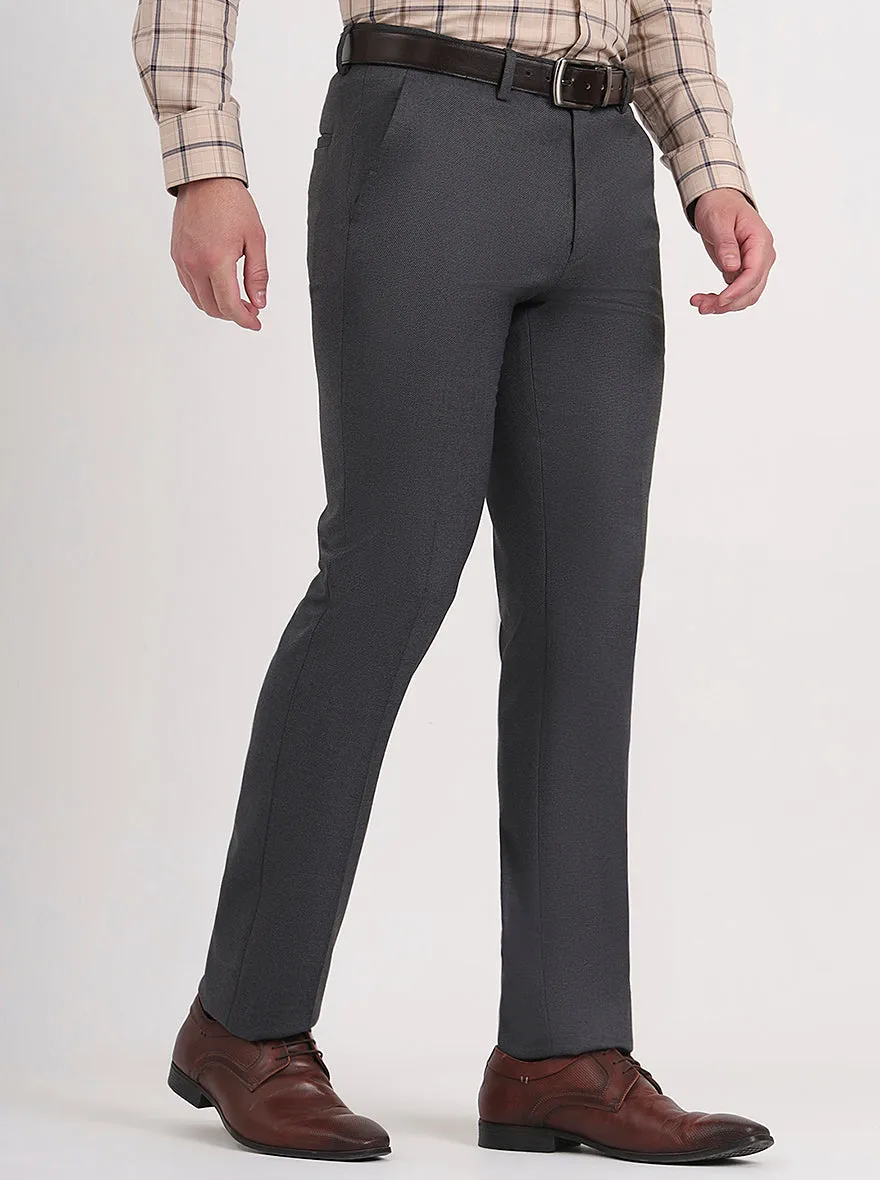 Grey Solid Slim Fit Formal Trouser | Greenfibre