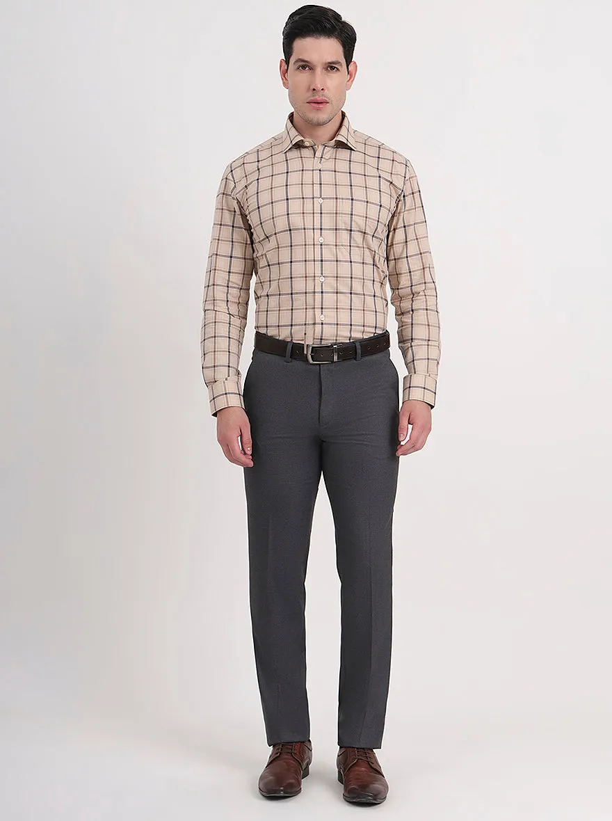 Grey Solid Slim Fit Formal Trouser | Greenfibre
