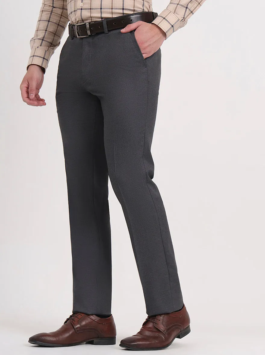 Grey Solid Slim Fit Formal Trouser | Greenfibre