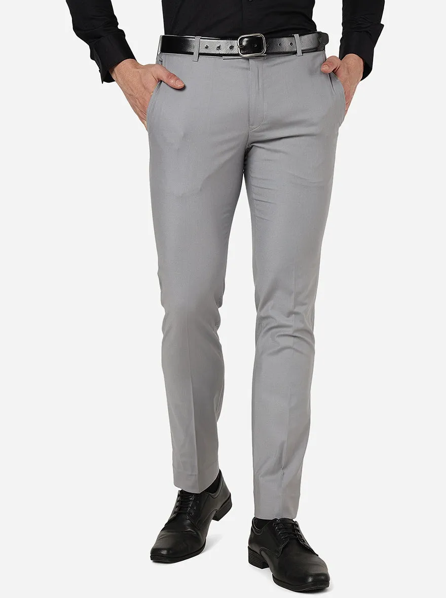 Grey Solid Slim Fit Formal Trouser | Metal