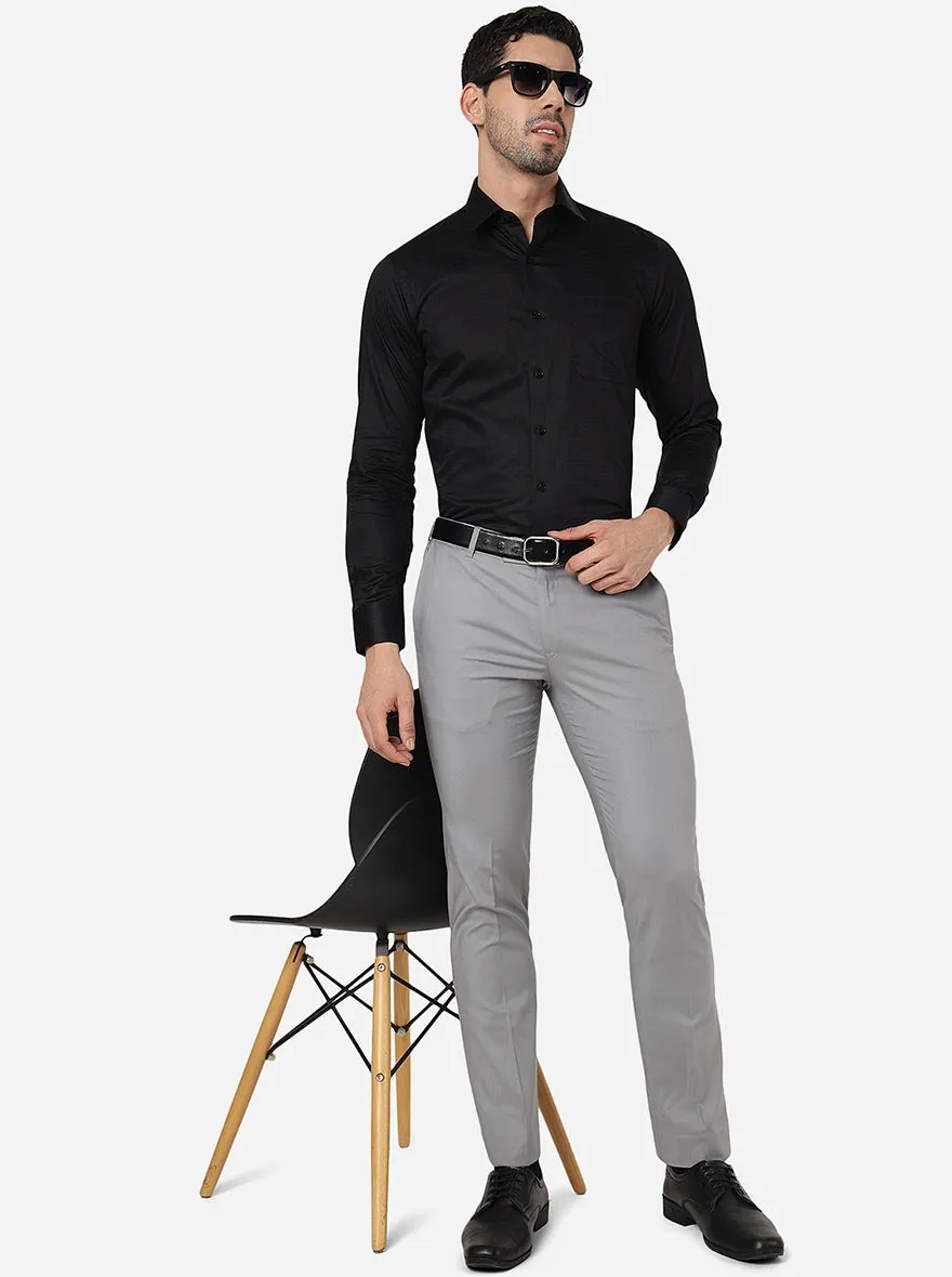 Grey Solid Slim Fit Formal Trouser | Metal
