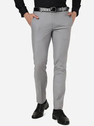Grey Solid Slim Fit Formal Trouser | Metal