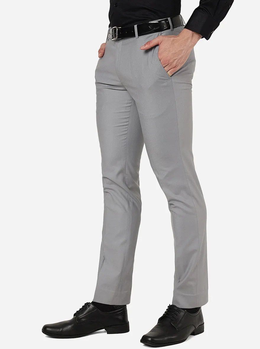 Grey Solid Slim Fit Formal Trouser | Metal