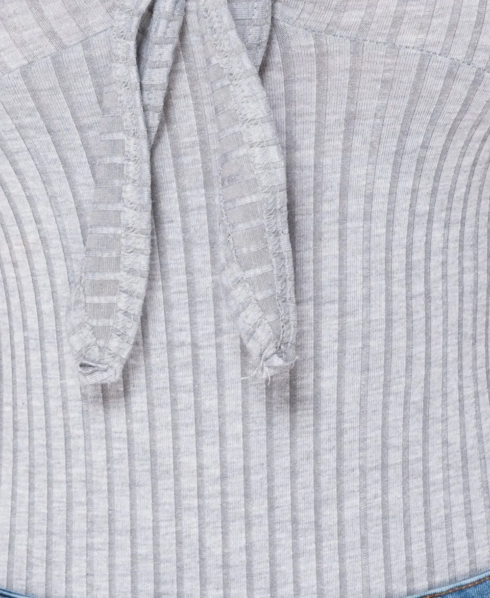 Grey Tie Front Rib Knit Bodysuit