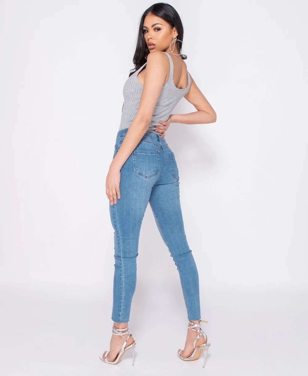 Grey Tie Front Rib Knit Bodysuit