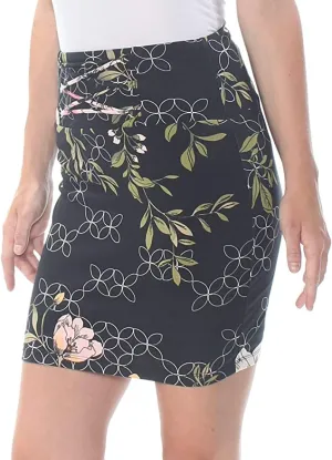 GUESS Womens Dan Floral Lace Up Pencil Skirt Black S