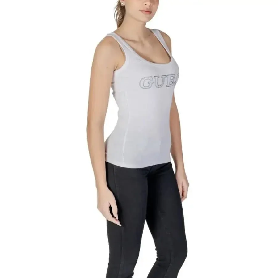 Guess Women's Sleeveless Cotton Top with Print in White