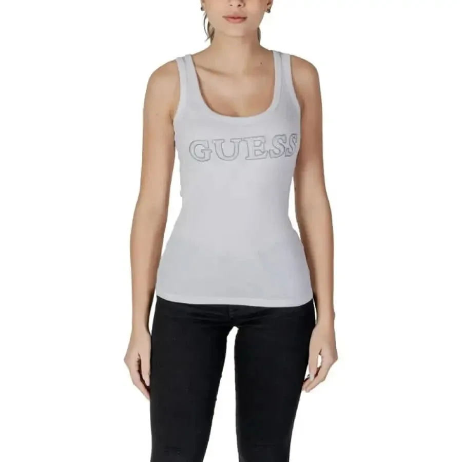 Guess Women's Sleeveless Cotton Top with Print in White