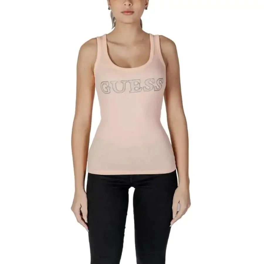 Guess Women's Sleeveless Cotton Top with Print in White