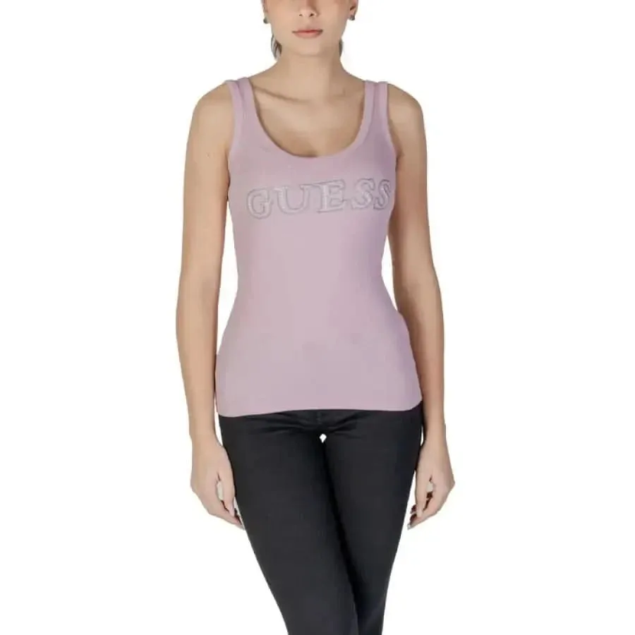 Guess Women's Sleeveless Cotton Top with Print in White