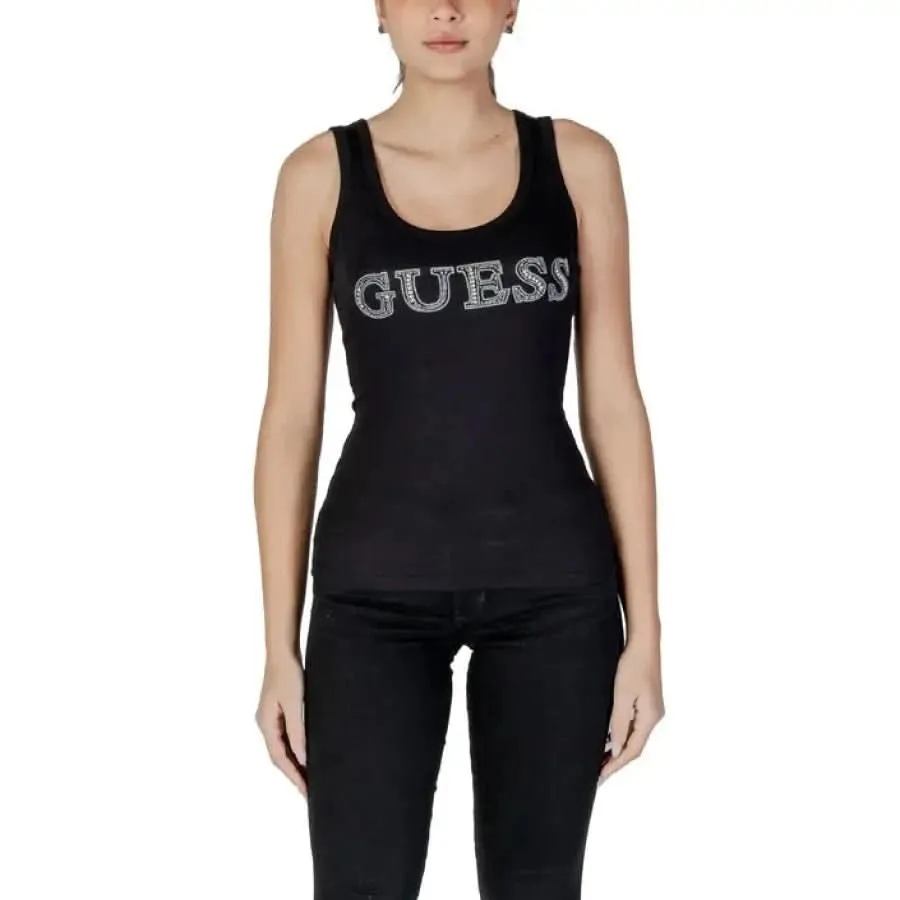Guess Women's Sleeveless Cotton Top with Print in White