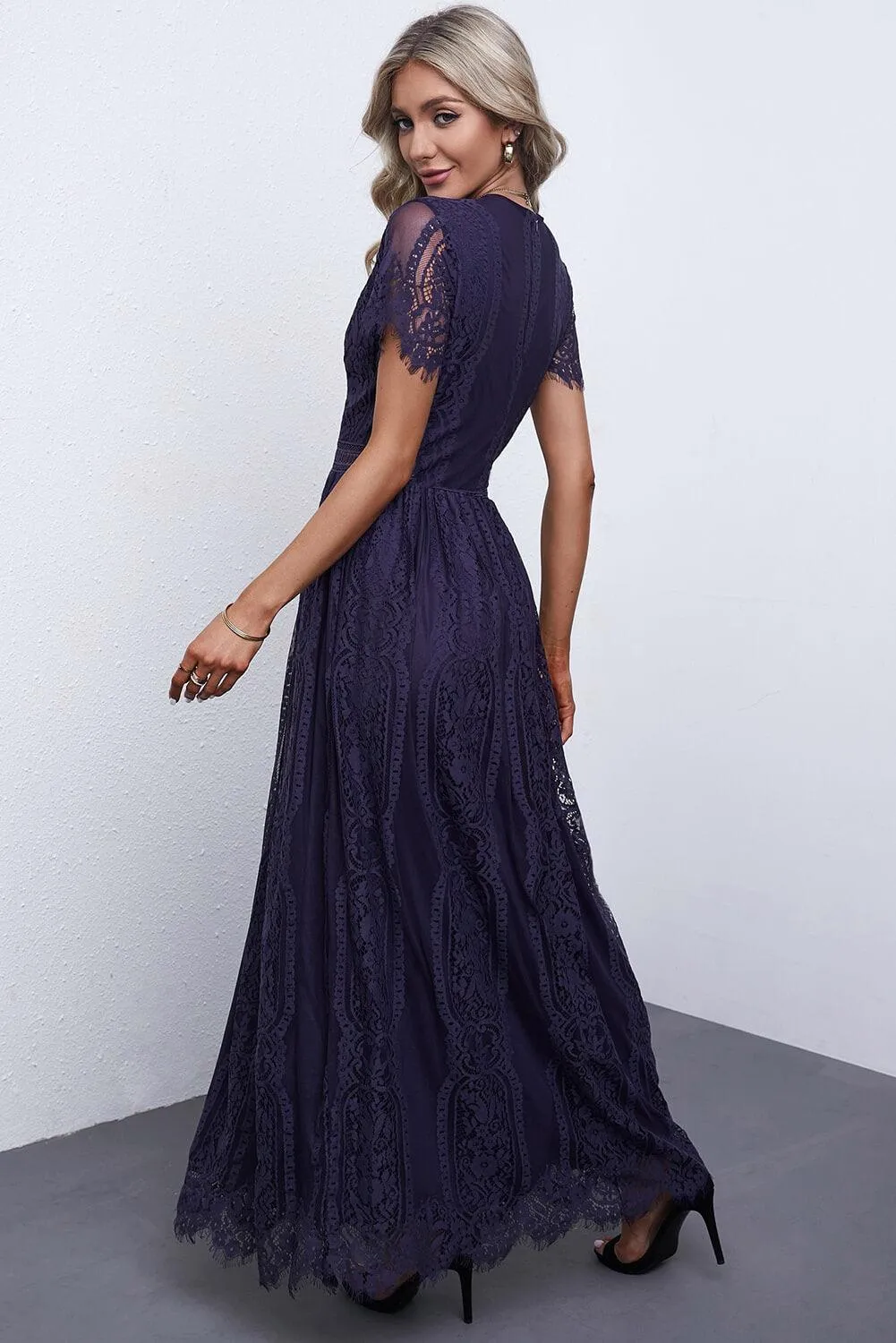 Hazel Blues® |  Scalloped Trim Lace Plunge Dress