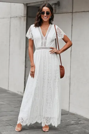 Hazel Blues® |  Scalloped Trim Lace Plunge Dress